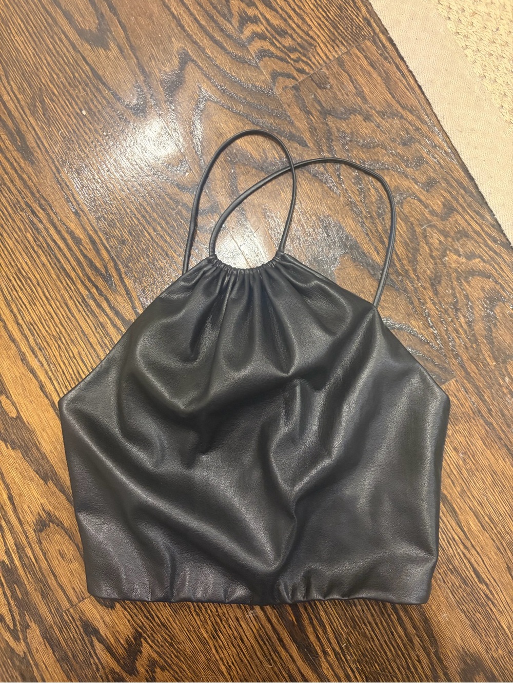Alice + Olivia Black Faux Leather Halter Crop Top